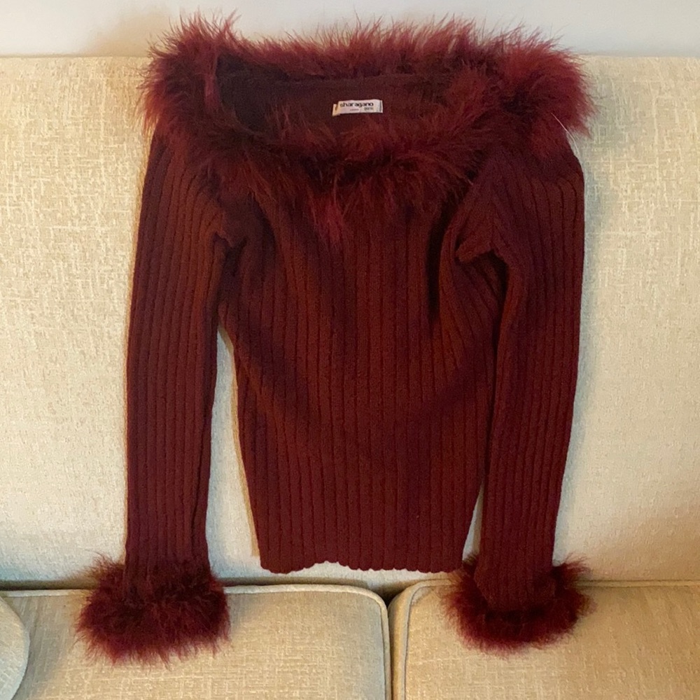 Sharagano Paris beautiful dark red sweater